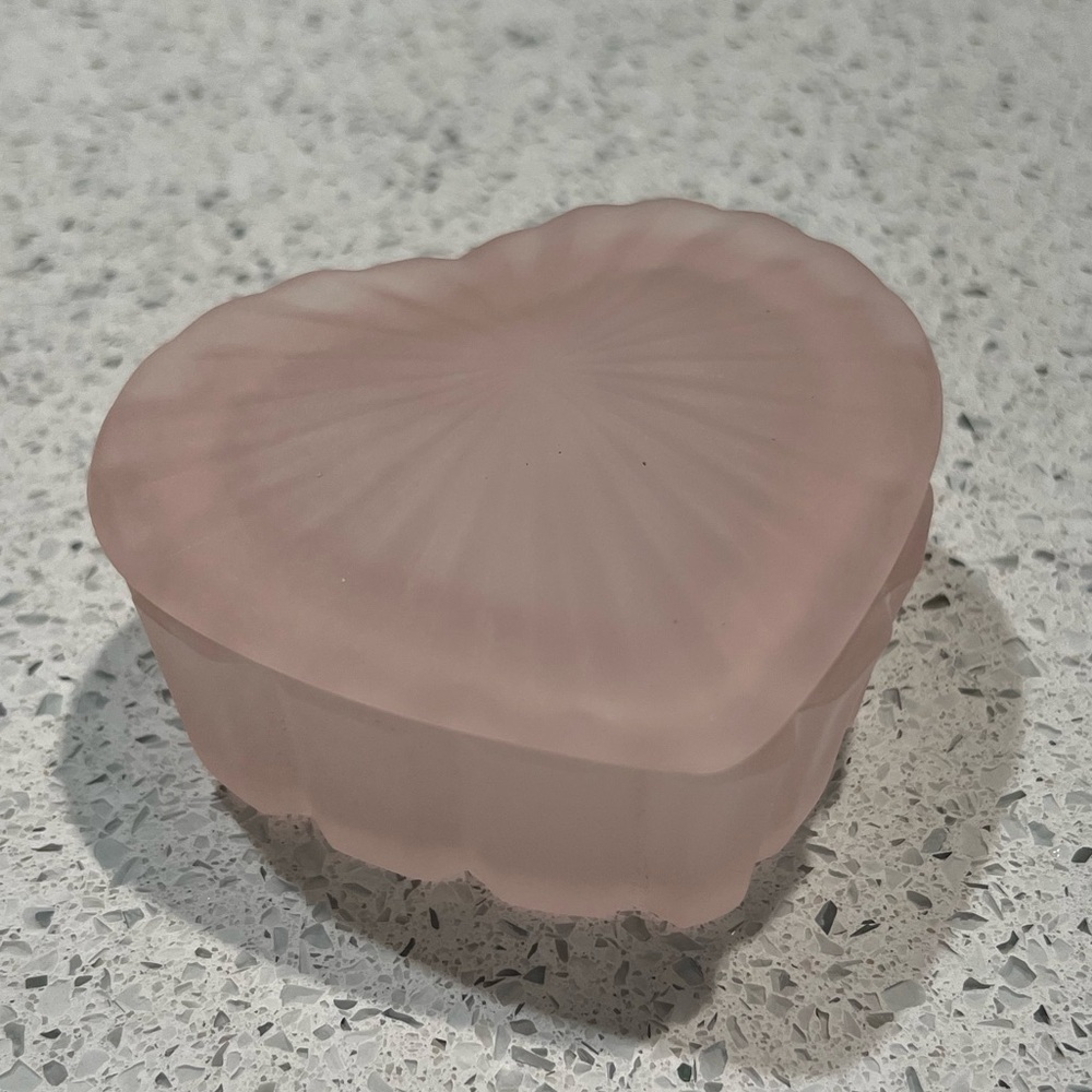 Vintage Pink Frosted Glass Heart Trinket Box